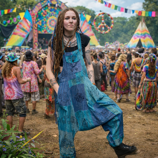 Blue Patchwork Hippie festival Overalls from Nepal XL-Hand Picked Imports