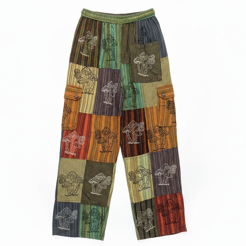 Men's/ Unisex Festive Cotton Mushroom Patchwork Cargo Pants Size Small-Hand Picked Imports