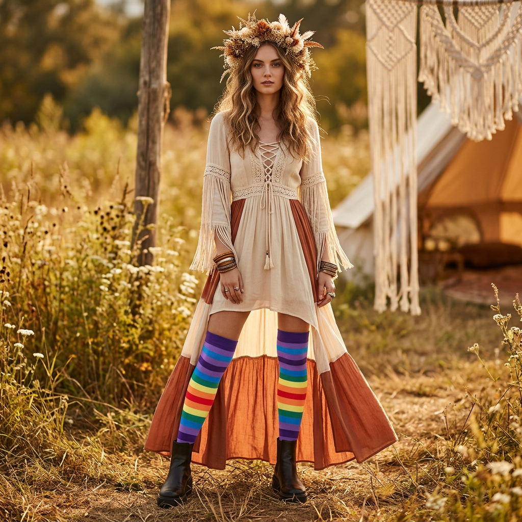 Adult Rainbow Knee-High Festival Socks-Hand Picked Imports