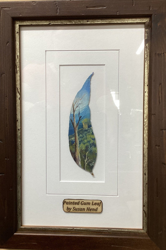 "Mountain Scene" Framed Hand Painted Gum Leaf By Artist Sue Hend Russell-Hand Picked Imports