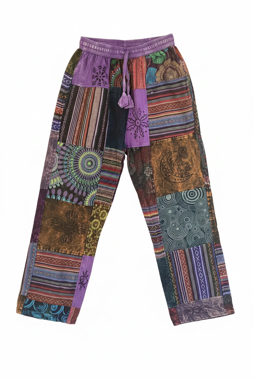 Ladies/ Unisex Thick Cotton Winter Patchwork Hippie Pants From Nepal Size Small-Hand Picked Imports