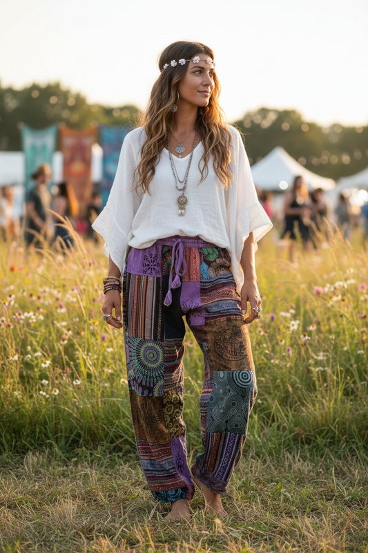 Ladies/ Unisex Thick Cotton Winter Patchwork Hippie Pants From Nepal Size Small-Hand Picked Imports
