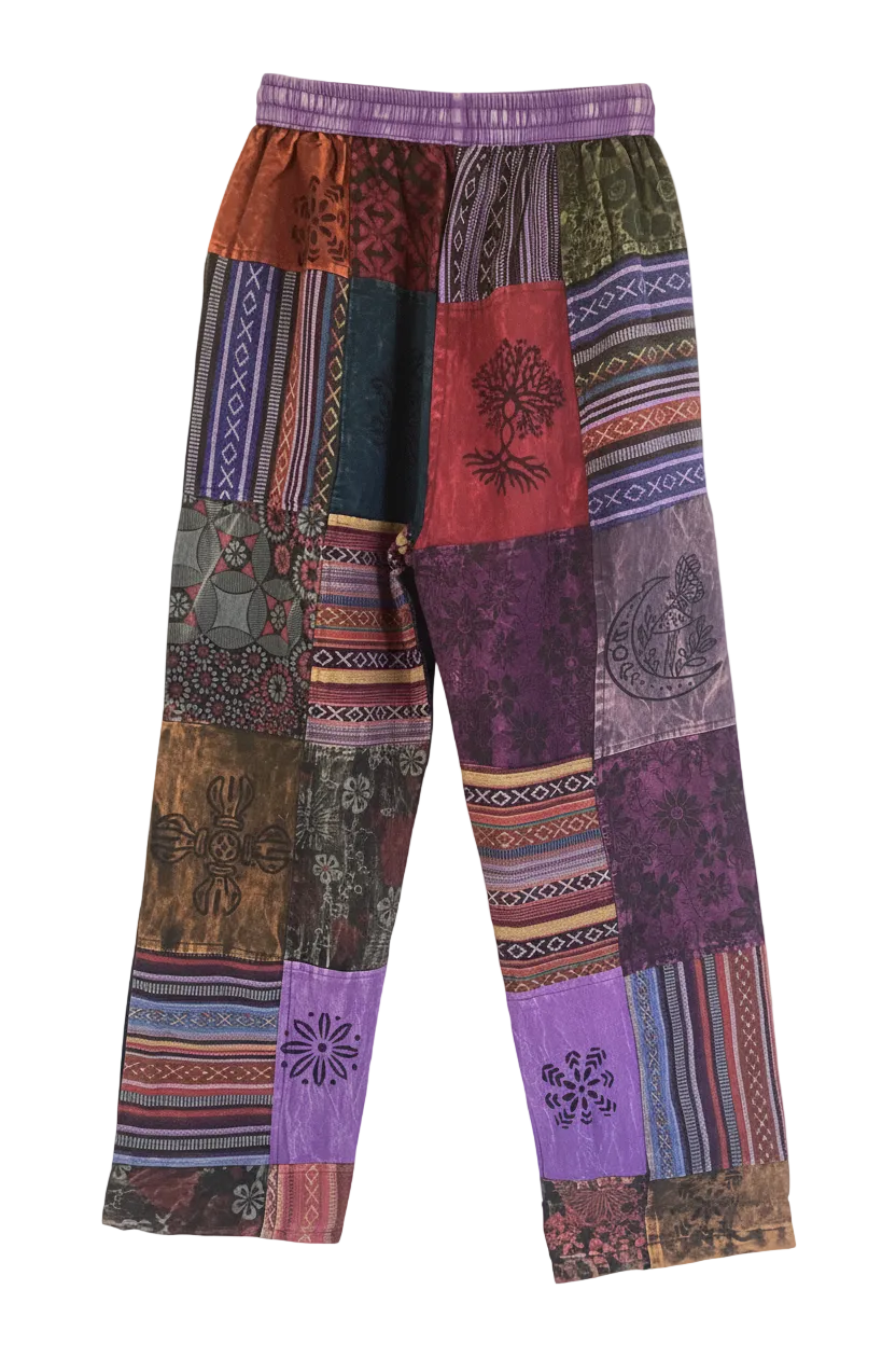 Ladies/ Unisex Thick Cotton Winter Patchwork Hippie Pants From Nepal Size Small-Hand Picked Imports