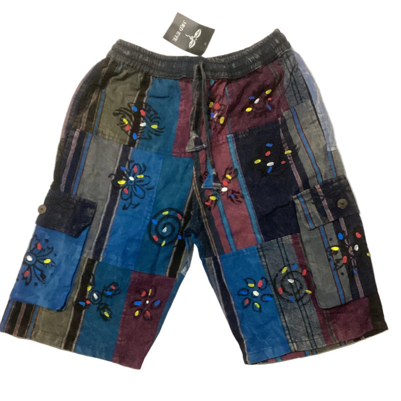 Men's Cotton Patchwork Hippie Festival Shorts Made in Nepal-Hand Picked Imports