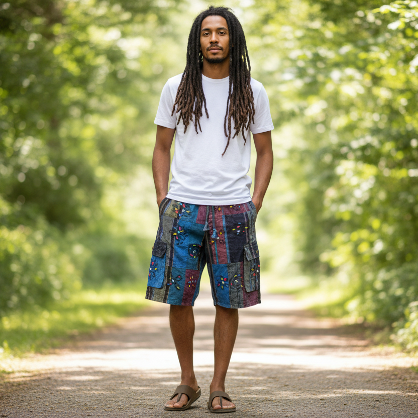Men's Cotton Patchwork Hippie Festival Shorts Made in Nepal-Hand Picked Imports