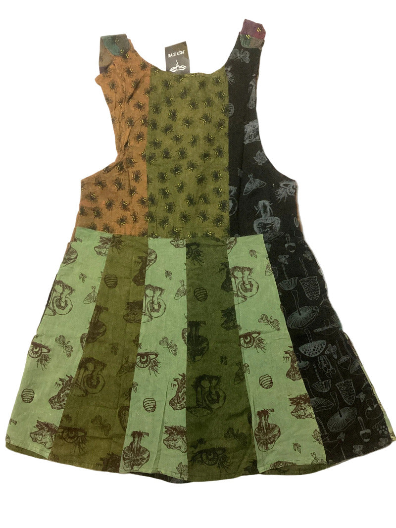 Ladies Short Patchwork Hippie festival pinafore dress from Nepal Size M/L-Hand Picked Imports