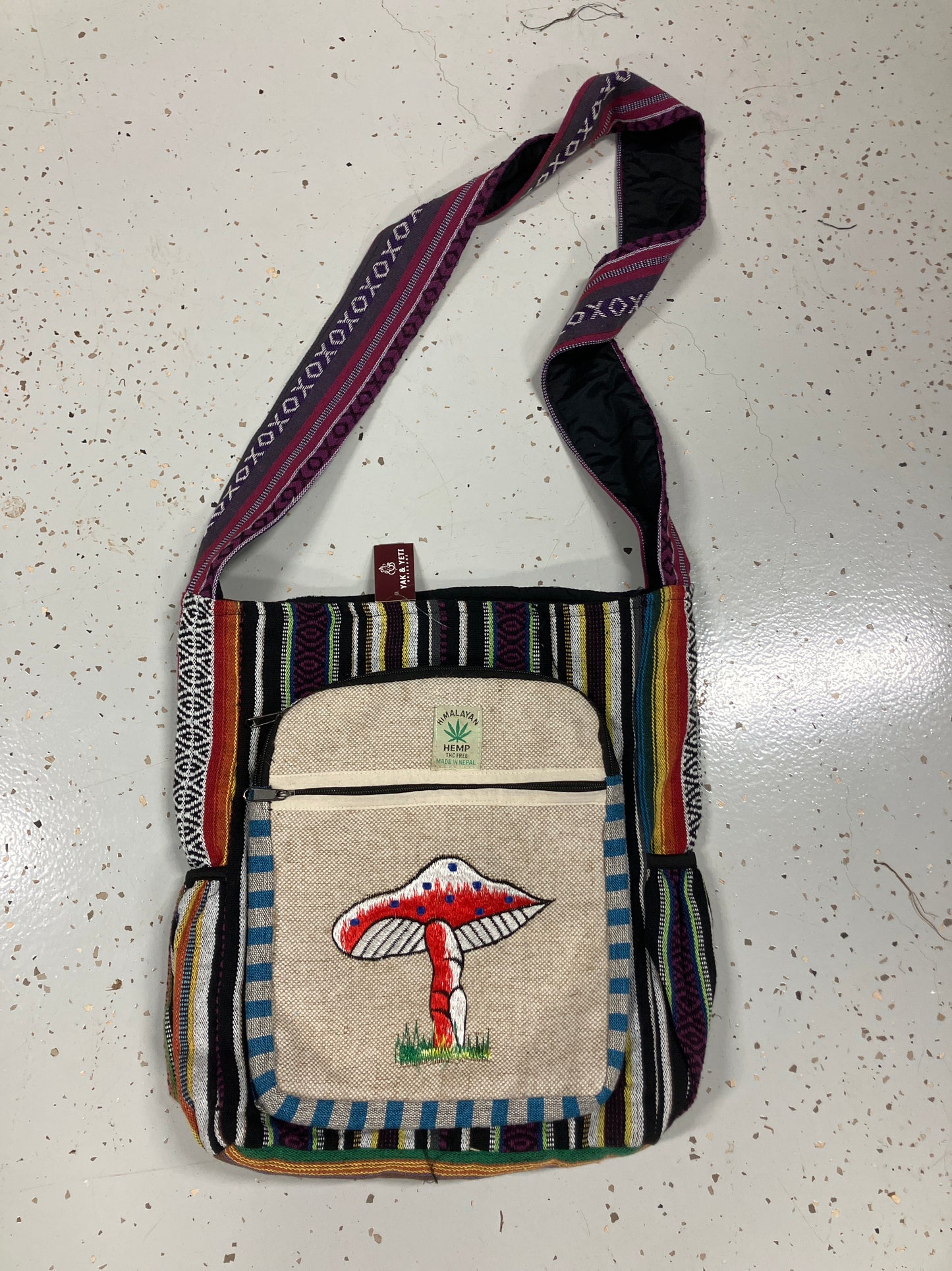 Unisex Mushroom Hemp & Cotton Shoulder Bag | Handmade in Nepal-Hand Picked Imports
