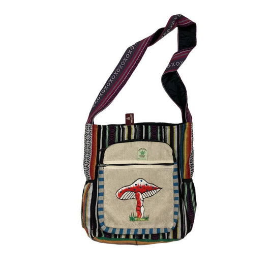 Unisex Mushroom Hemp & Cotton Shoulder Bag | Handmade in Nepal-Hand Picked Imports
