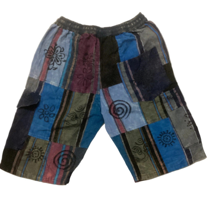 Men's Cotton Patchwork Hippie Festival Shorts Made in Nepal-Hand Picked Imports