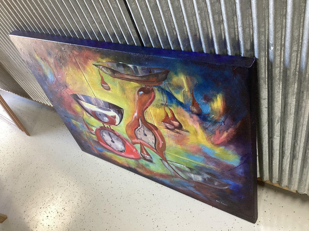 Weighing Time Original Mixed-Media Painting on Canvas-Hand Picked Imports