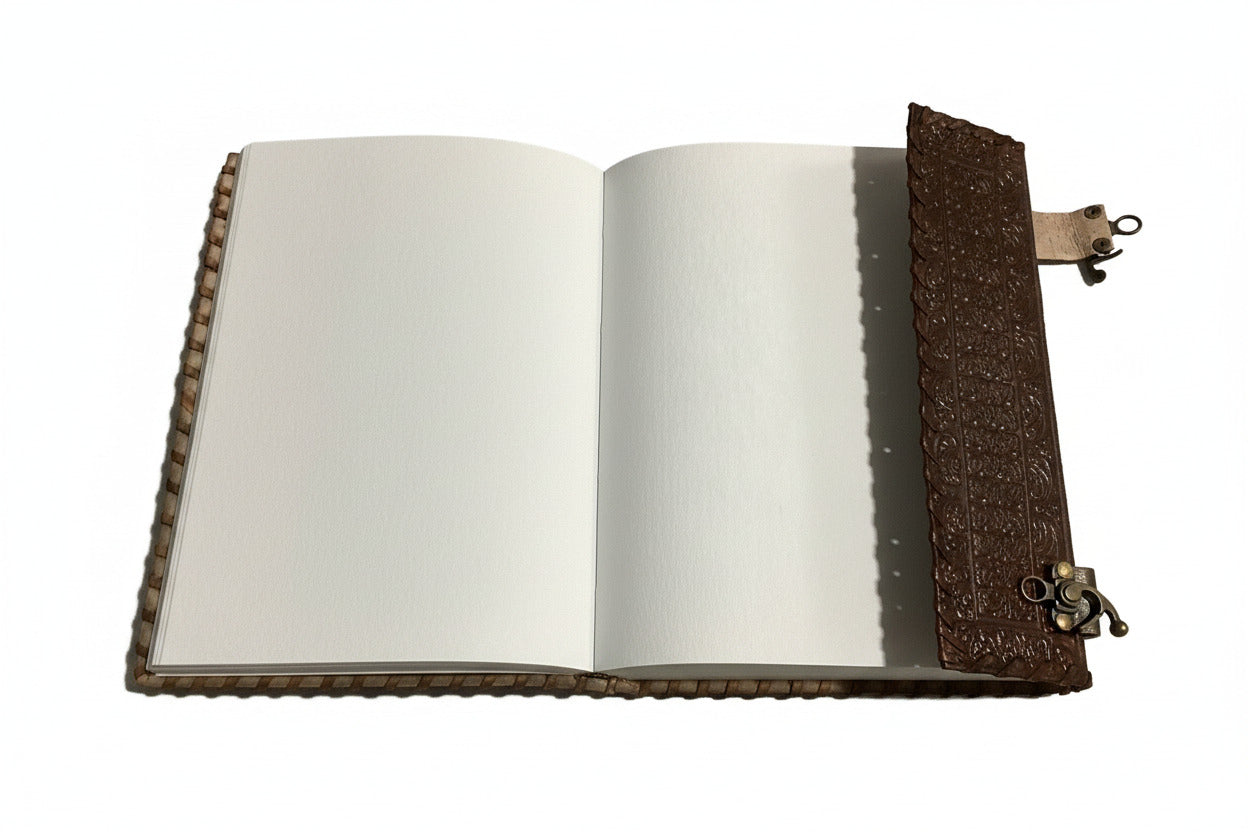 Large Medieval Embossed Leather Journal Handmade Paper with Chakra Stones-Hand Picked Imports
