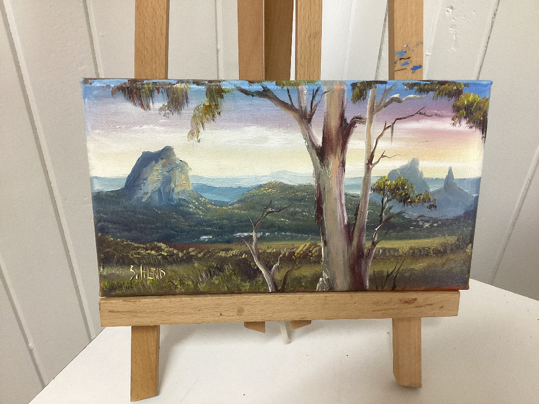 Glass House Mountains Mini Oil Painting On Stretched Canvas 10x 5” By Susan Hend Russell-Hand Picked Imports