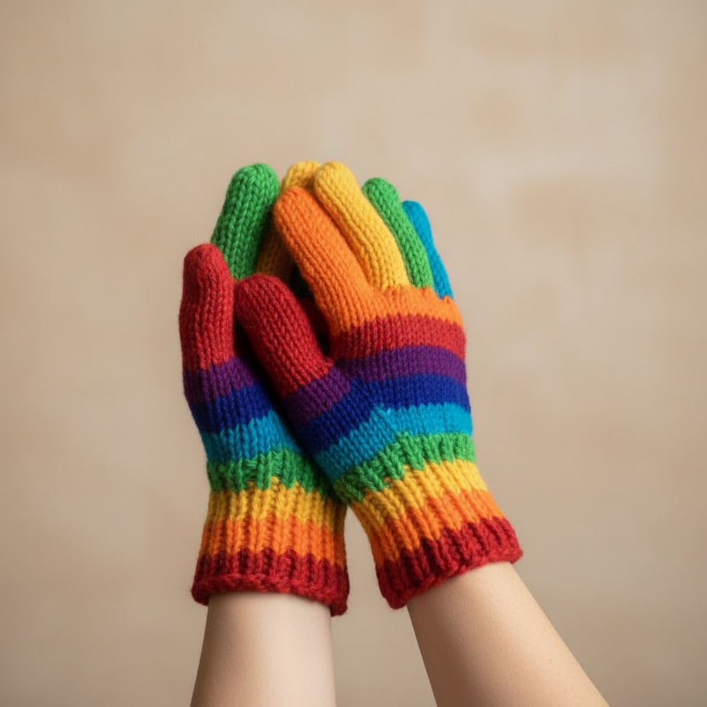 Adult Rainbow Knitted Woollen Gloves Handmade in Nepal-Hand Picked Imports