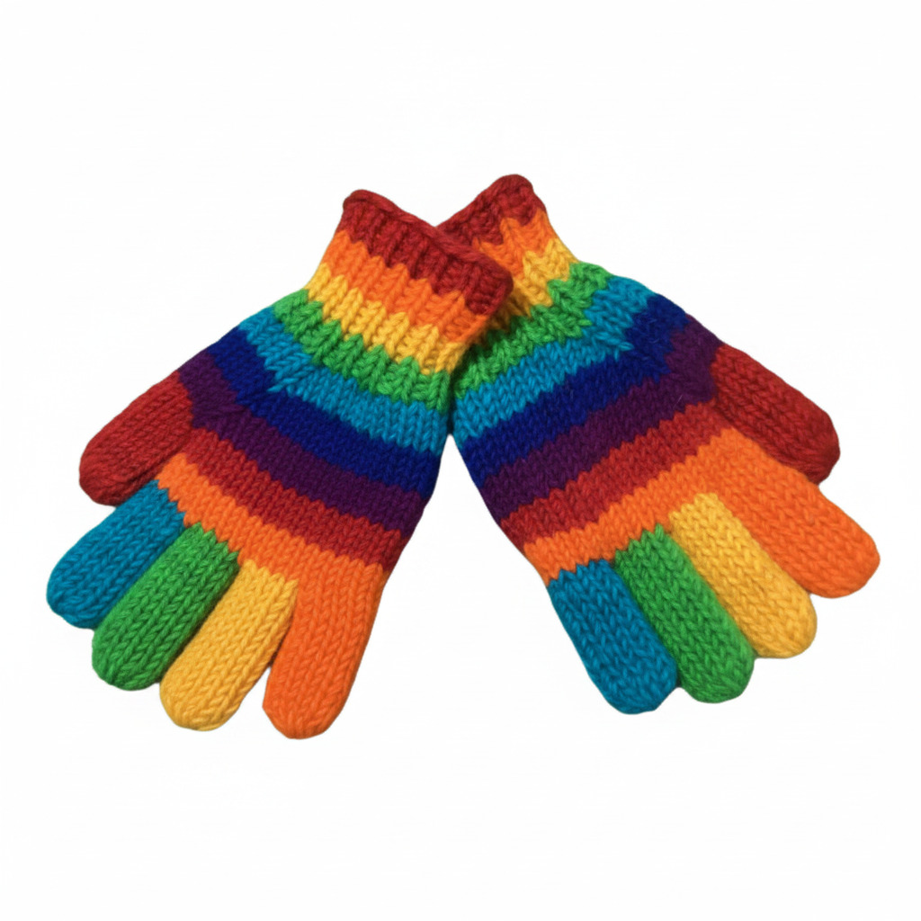 Adult Rainbow Knitted Woollen Gloves Handmade in Nepal-Hand Picked Imports