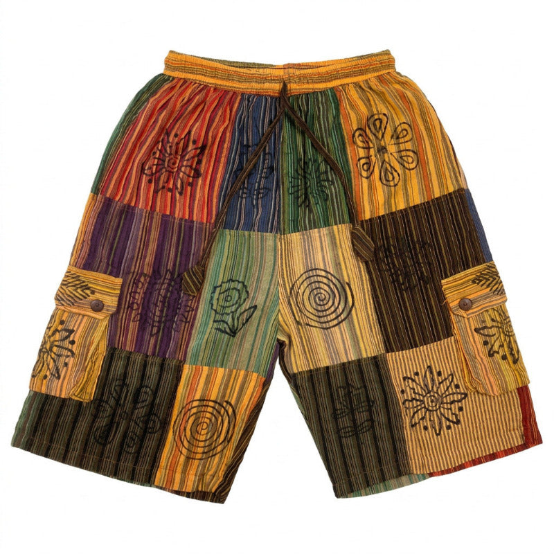 Unisex Cotton Patchwork Hippie Festival Shorts Made in Nepal-Hand Picked Imports