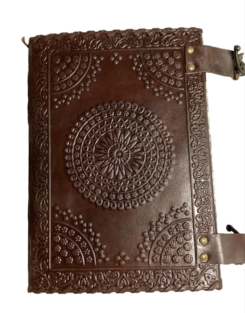 Large Medieval Embossed Leather Journal Handmade Paper with Chakra Stones-Hand Picked Imports
