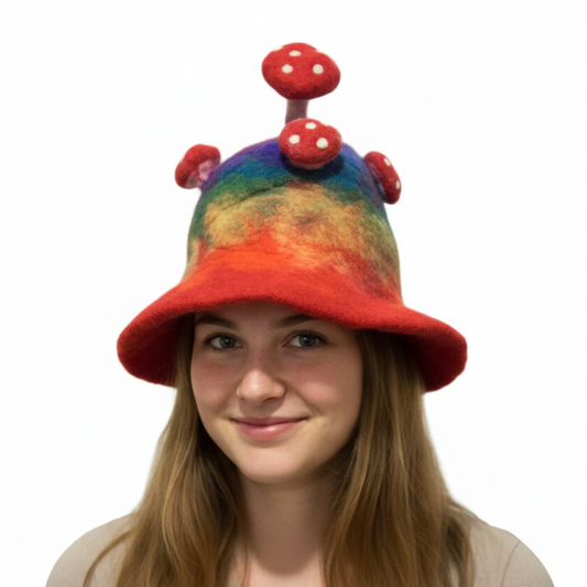 Colourfull Adult Mushroom Felt Hat Handmade in Nepal-Hand Picked Imports