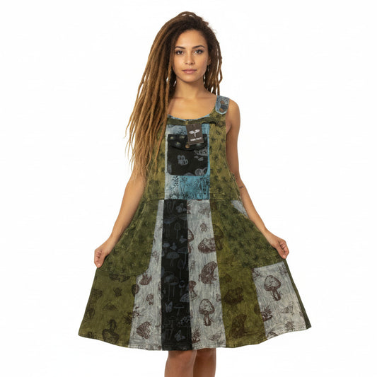 Ladies Short Patchwork Hippie Festival Pinafore Dress from Nepal Size M/L-Hand Picked Imports