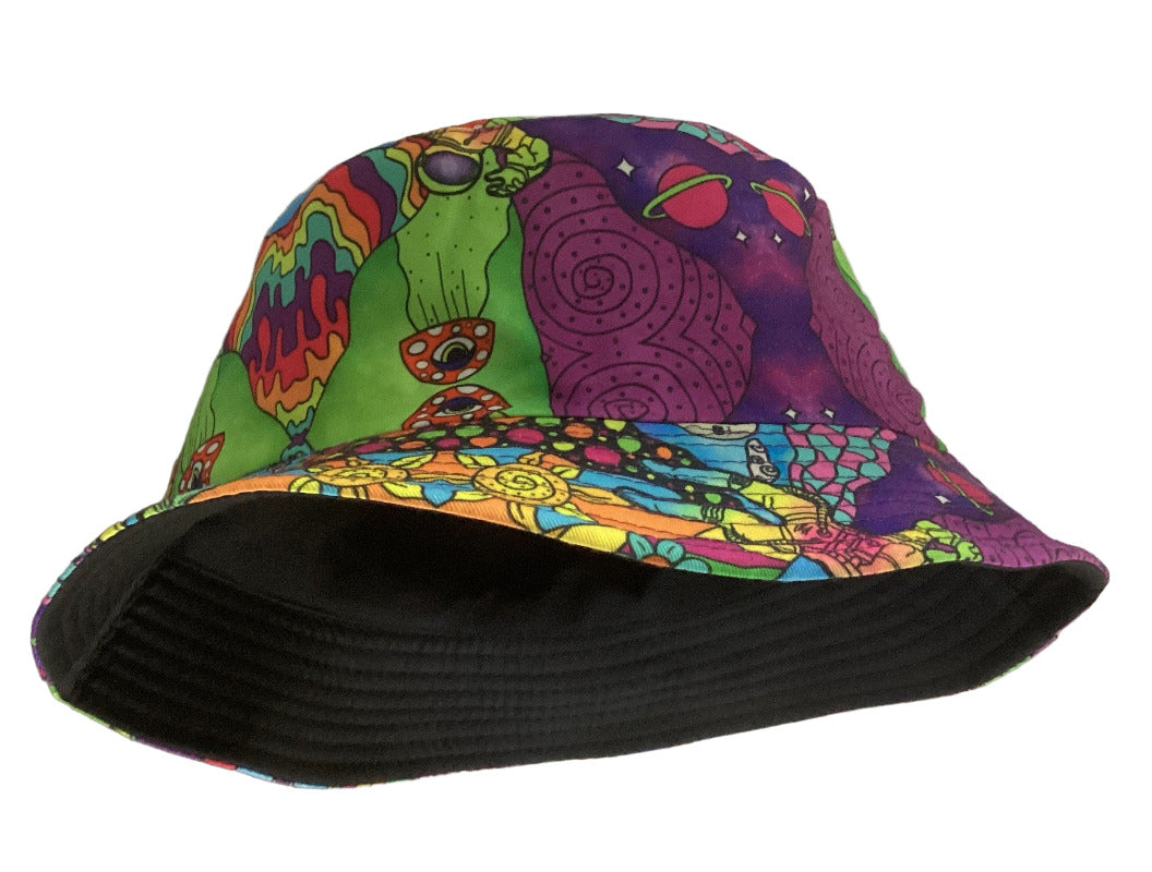 Groovey Unisex Reversible Cotton Printed Trippy Festival Bucket Hat-Hand Picked Imports