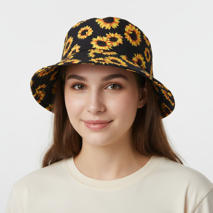 Reversible Sunflower Printed Festival Party Bucket Hat-Hand Picked Imports