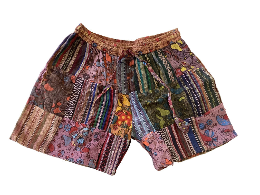 Women's Cotton Patchwork Mushroom Shorts Handmade in Nepal-Hand Picked Imports