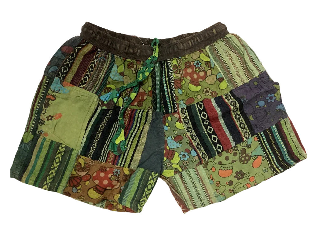 Women's Cotton Patchwork Mushroom Shorts Handmade in Nepal-Hand Picked Imports