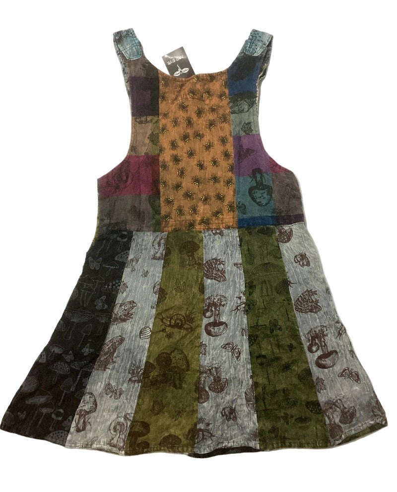 Ladies Short Patchwork Hippie festival pinafore dress from Nepal Size M/L-Hand Picked Imports