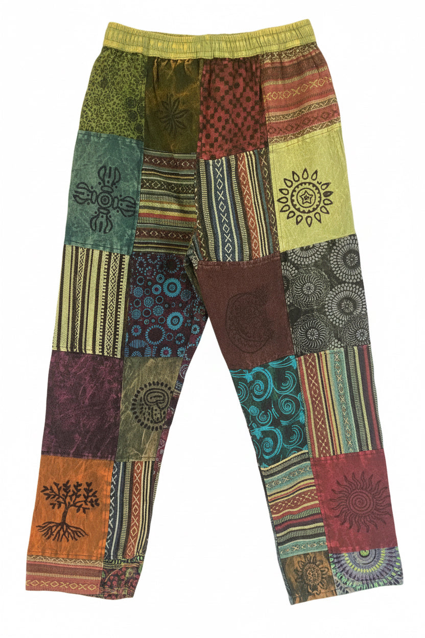Men's/ Unisex Thick Cotton Size Large Winter Patchwork Hippie Pants From Nepal-Hand Picked Imports