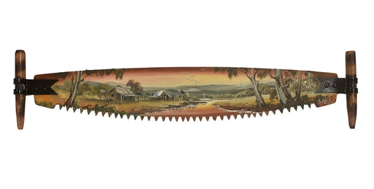 Farm Scene - Hand Painted Miniature Crosscut Saw By Artist Susan Hend Russell 66X11cm-Hand Picked Imports