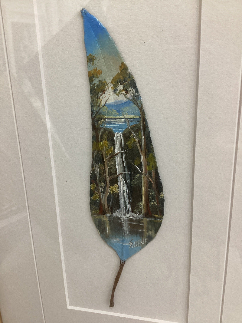 "Waterfall" Hand Painted Gum Leaf By Artist Sue Hend Russell-Hand Picked Imports
