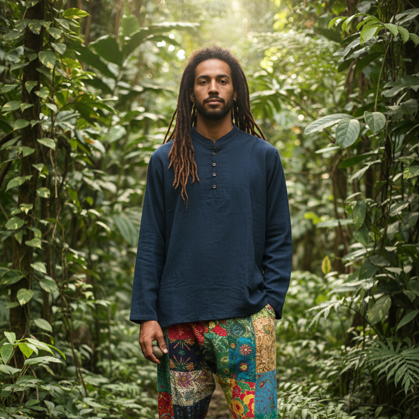 Men's/ Unisex Long Sleeve Blue Hemp Shirt S,M,L, XXL-Hand Picked Imports