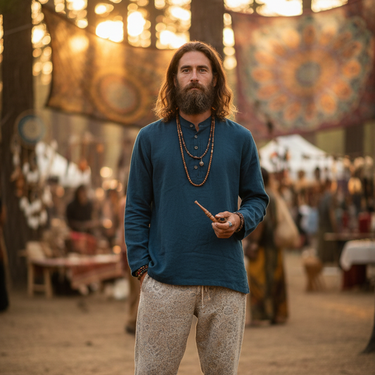 Men's/ Unisex Long Sleeve Blue Hemp Shirt M, L, & XXL-Hand Picked Imports