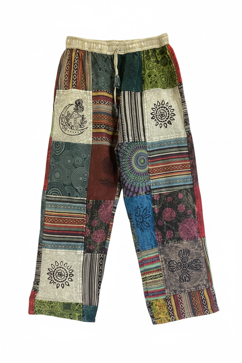 Men's/ Unisex Thick Cotton Size XL Winter Patchwork Hippie Pants From Nepal-Hand Picked Imports