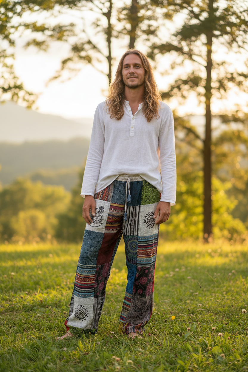 Men's/ Unisex Thick Cotton Size XL Winter Patchwork Hippie Pants From Nepal-Hand Picked Imports