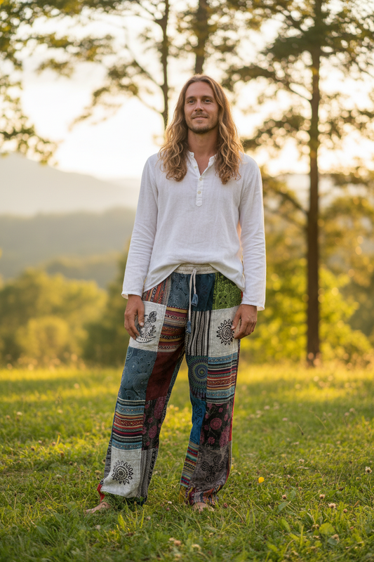 Men's/ Unisex Thick Cotton Size XL Winter Patchwork Hippie Pants From Nepal-Hand Picked Imports