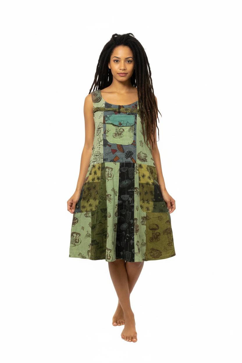 Ladies Short Patchwork Hippie festival pinafore dress from Nepal Size M/L-Hand Picked Imports