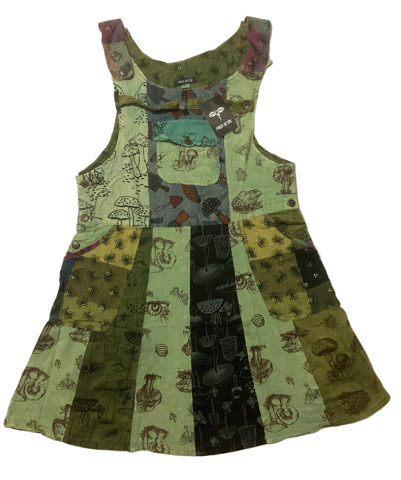 Ladies Short Patchwork Hippie festival pinafore dress from Nepal Size M/L-Hand Picked Imports