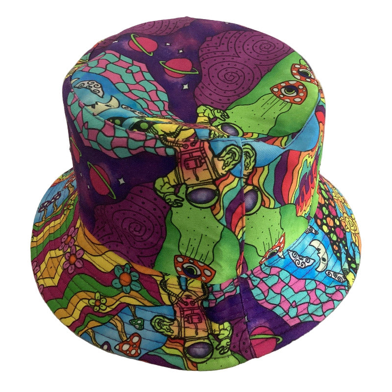 Groovey Unisex Reversible Cotton Printed Trippy Festival Bucket Hat-Hand Picked Imports