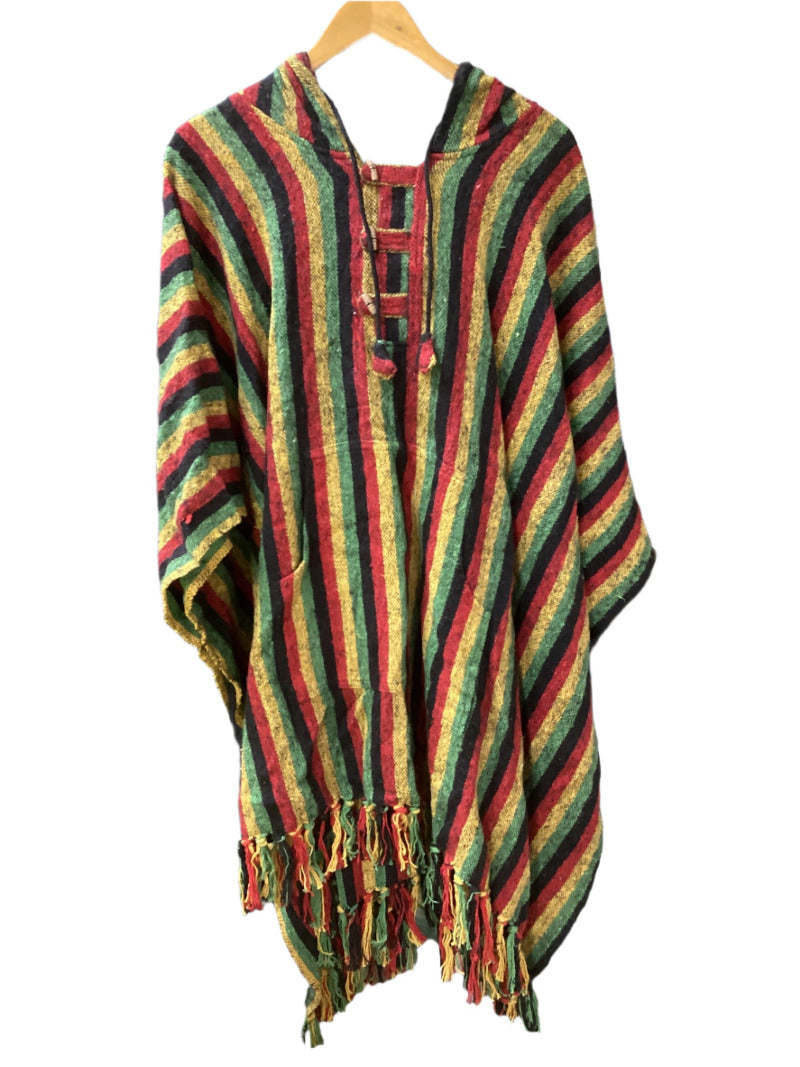 Unisex Winter Brushed Cotton Rasta Ponchos Free Size Made in Nepal-Hand Picked Imports