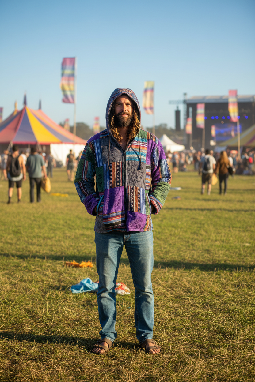Unisex Cotton Lined Winter Patchwork Hippie Festival Jacket Size Medium-Hand Picked Imports