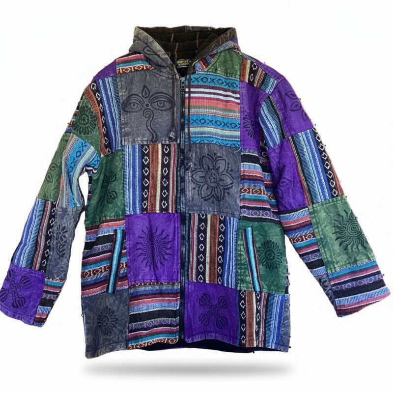 Unisex Cotton Lined Winter Patchwork Hippie Festival Jacket Size Medium-Hand Picked Imports
