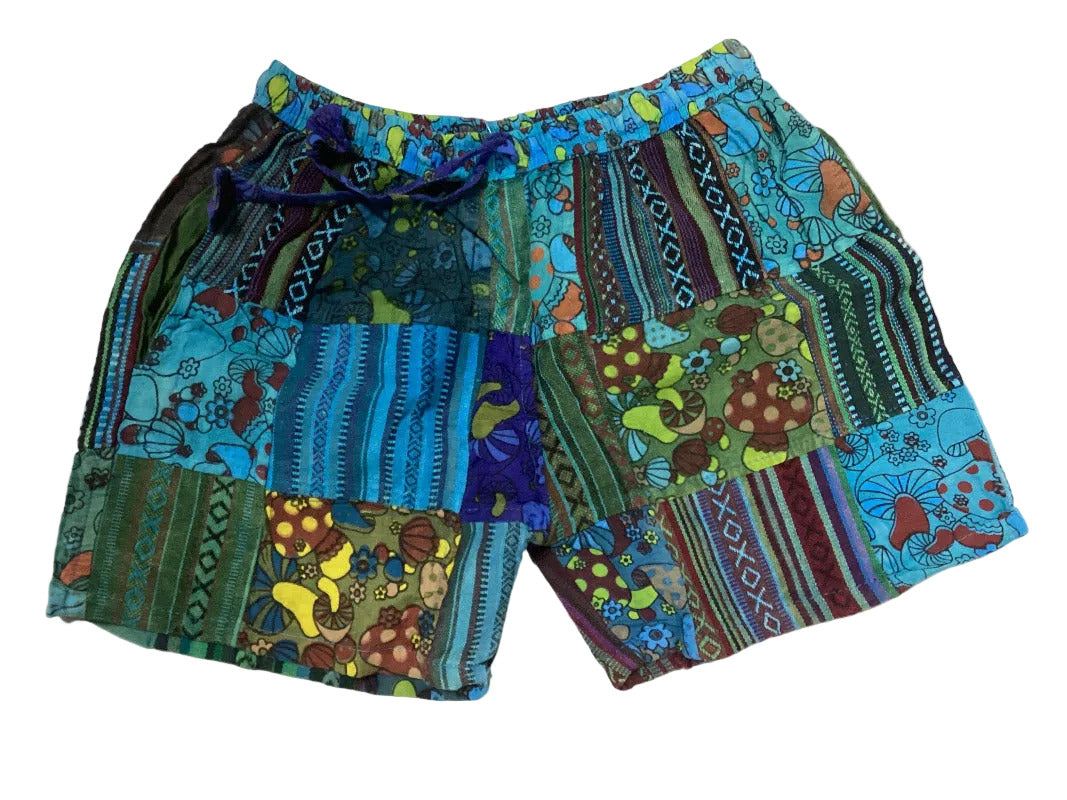 Women's Cotton Patchwork Mushroom Shorts Handmade in Nepal-Hand Picked Imports