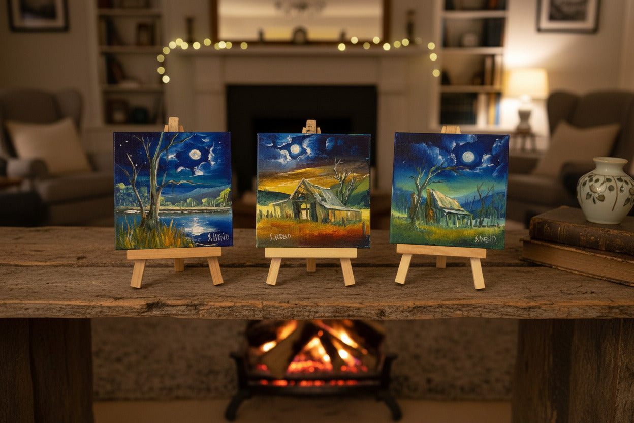 Miniature Oil Paintings on Canvases with Easel By Susan Hend Russell Size 10x10cm-Hand Picked Imports