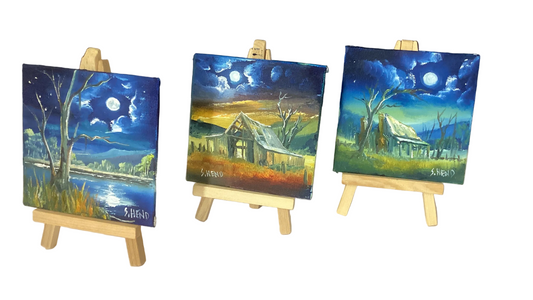 Miniature Oil Paintings on Canvases with Easel By Susan Hend Russell Size 10x10cm-Hand Picked Imports