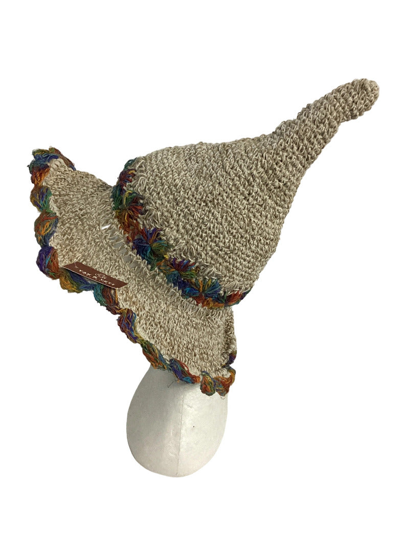 Natural Wizard Pixie Hat with Multicoloured Trim | Yak & Yeti-Hand Picked Imports