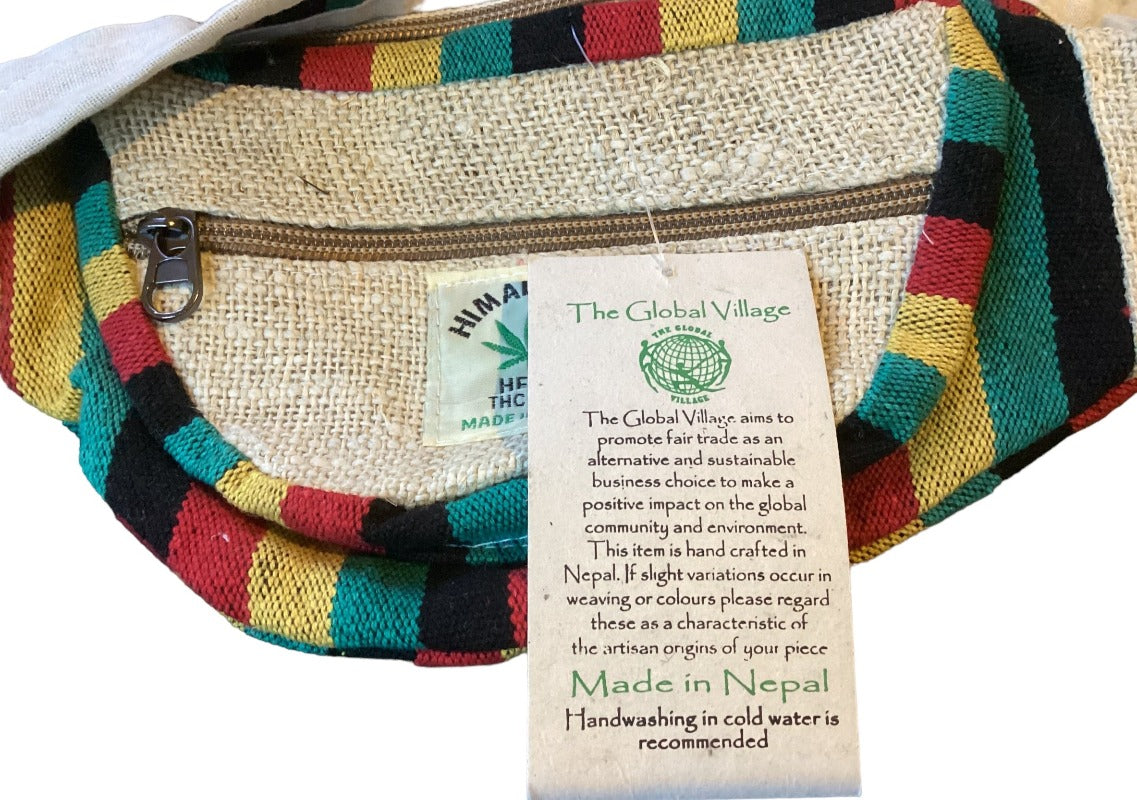 Rasta Unisex/Ladies/Men's Hemp Festival Hiking Bum Bag /Money Belt made in Nepal-Hand Picked Imports