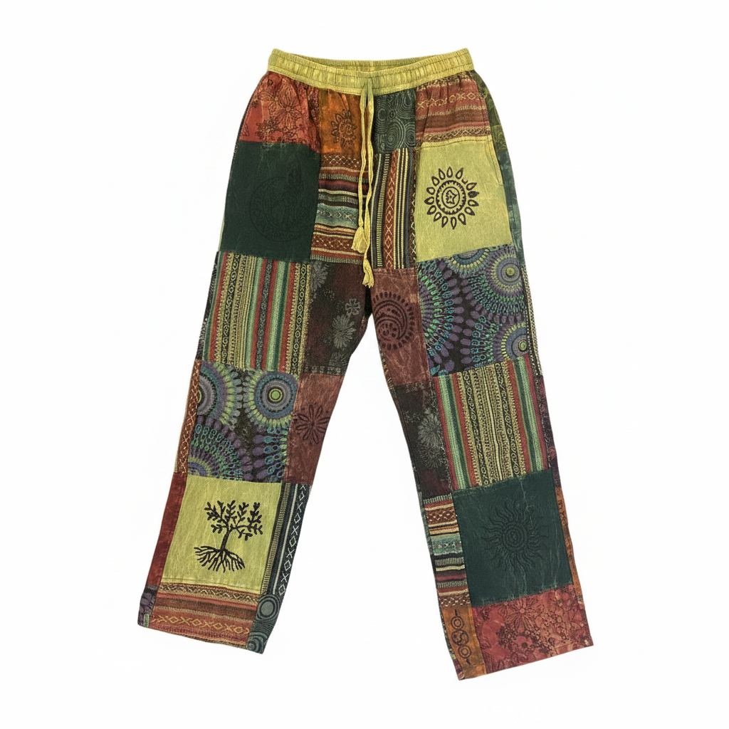 Men's/ Unisex Thick Cotton Size Large Winter Patchwork Hippie Pants From Nepal-Hand Picked Imports