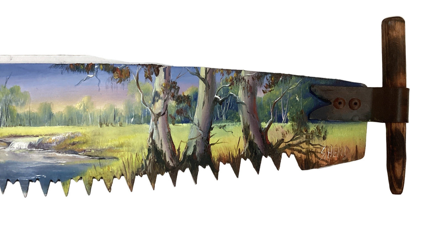 Hand Painted Miniature Crosscut Saws By Artist Susan Hend Russell-Hand Picked Imports