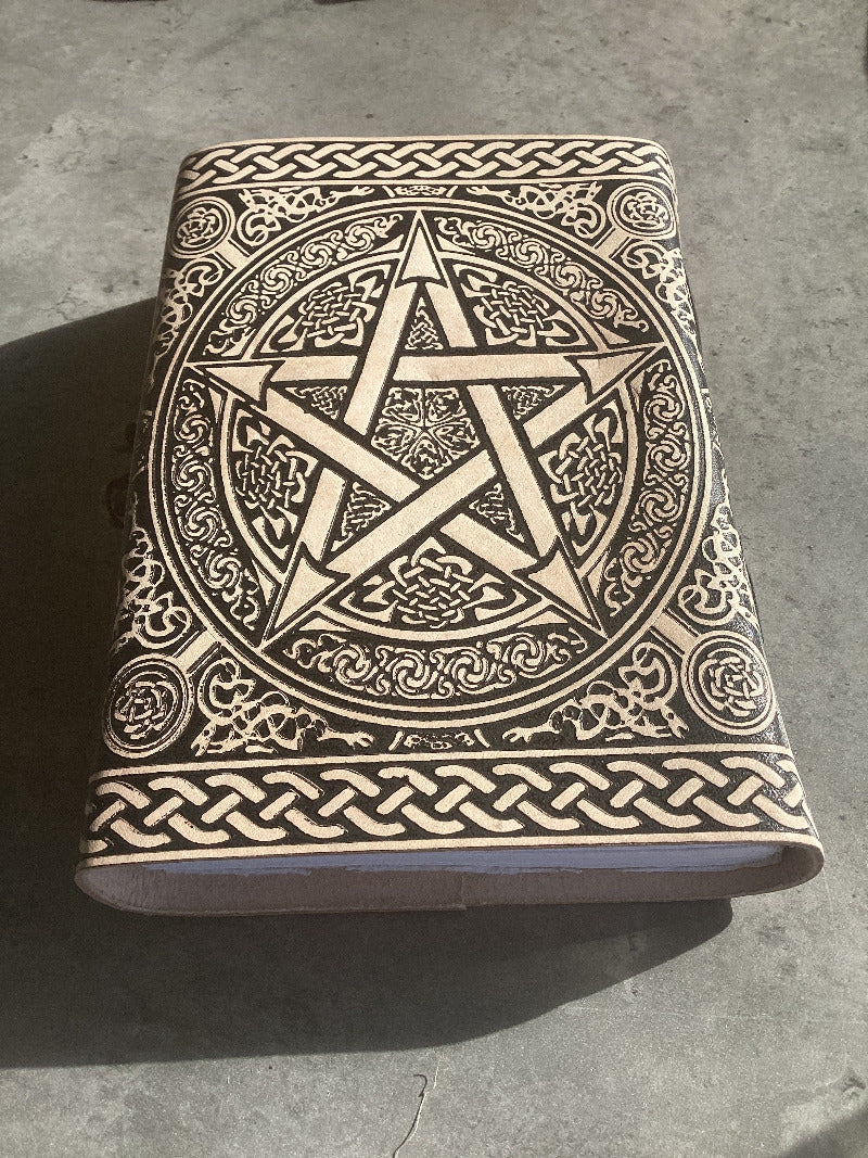 Back view of Handmade Leather bound Medium Antique Pentagram Journal - 13cm x 18cm x 4cm-Hand Picked Imports