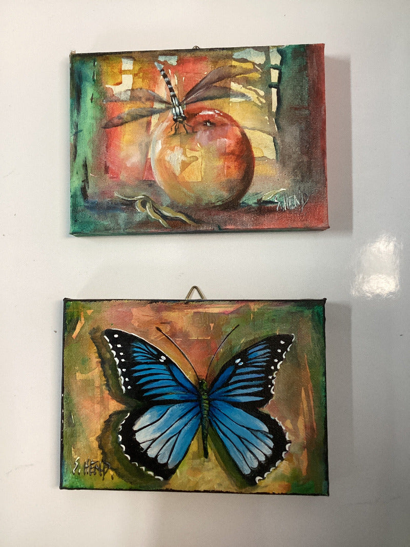 "Blue Butterfly" Miniature Oil Painting On Stretched Canvas 7x 5” By Susan Hend Russell-Hand Picked Imports